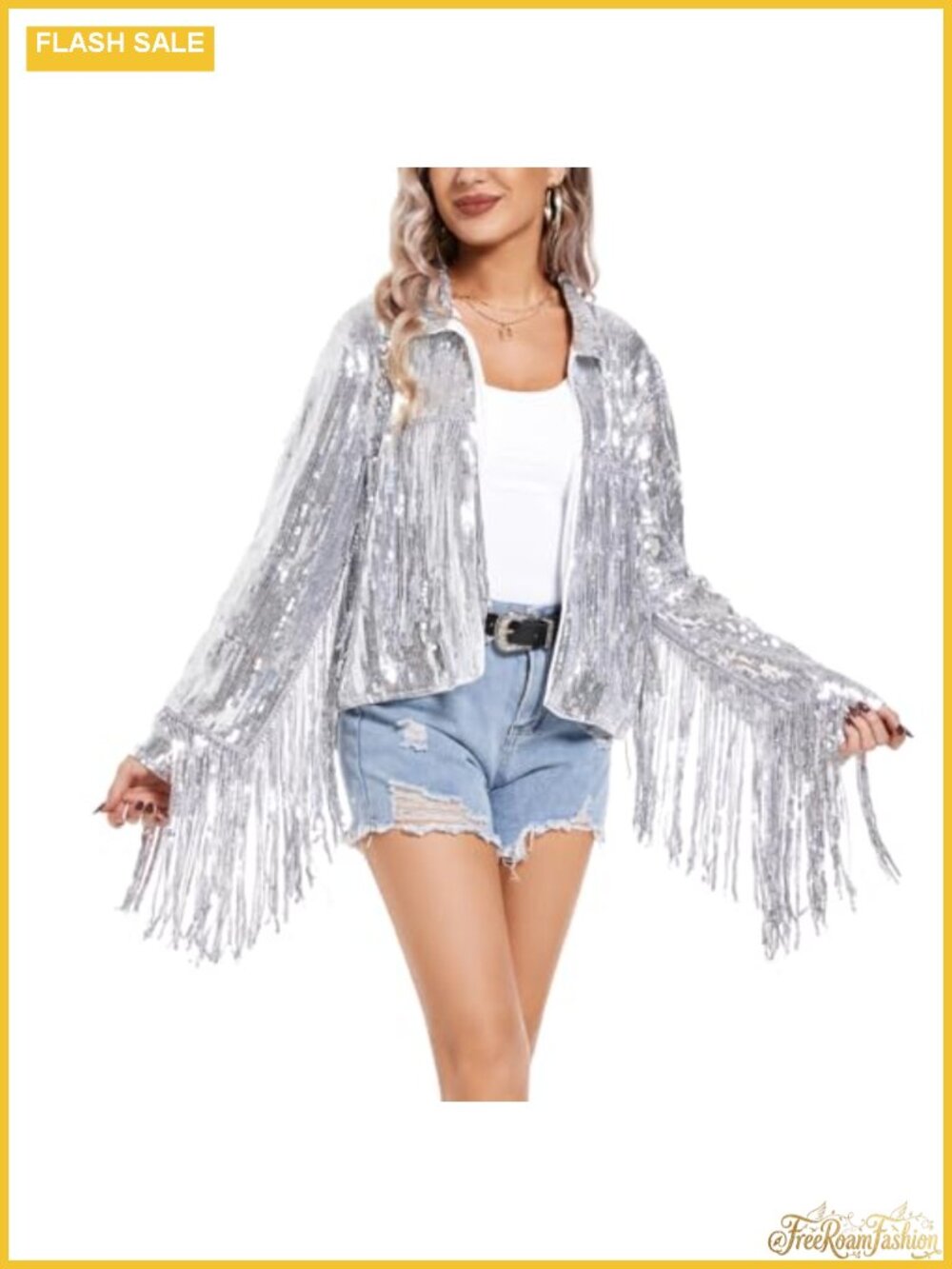 Sequin Fringe Jacket Sparkly Tassel Disco Party Open Front Lightweight Blazer